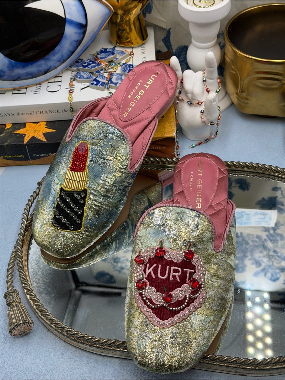 🆕 KURT GEIGER LONDON 🧿 NWOB Pink Embroidered Slipper Shoes - Sz 37 US 7 - Picture 10 of 16